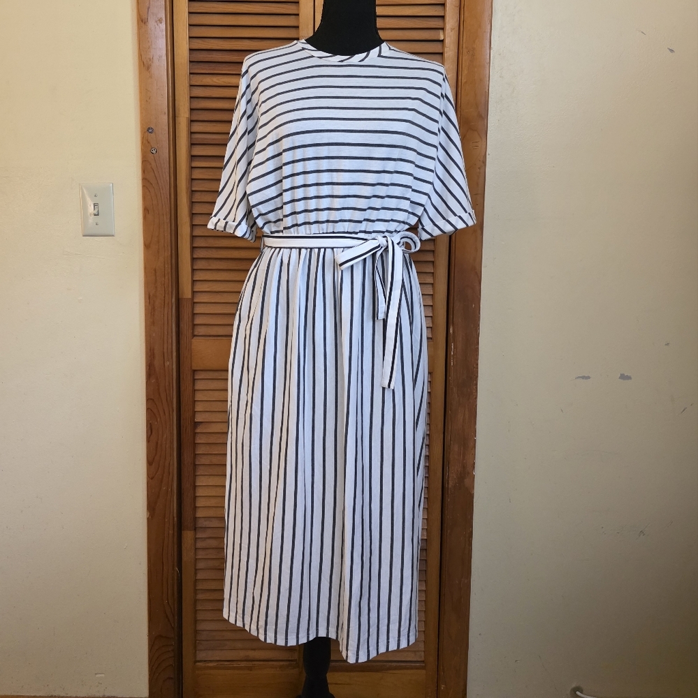 NWT Bailey's Blossoms Womens Belted Striped Dress Size Large